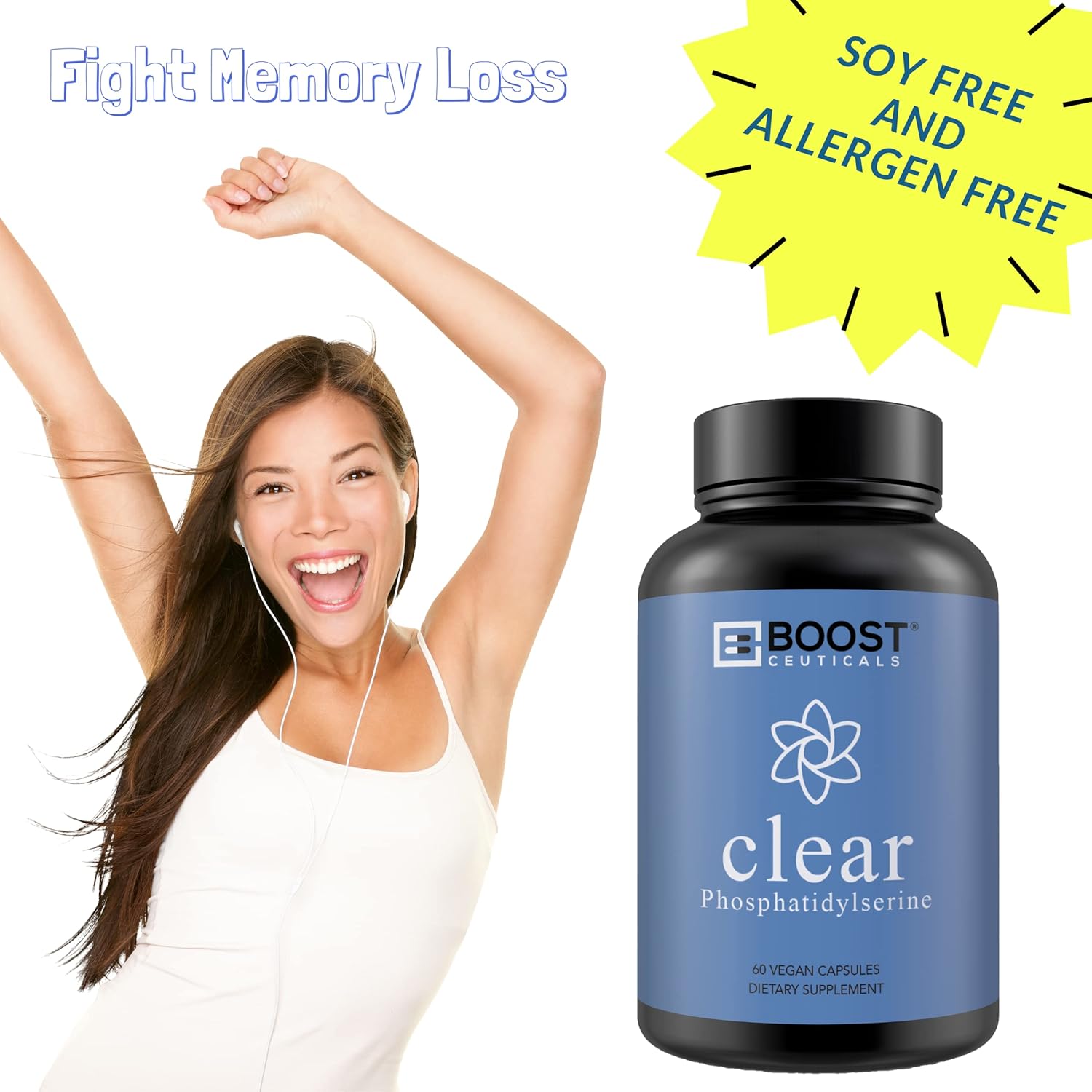 500mg Phosphatidylserine Supplement - Vegan Non-GMO Brain Support - Sunflower Lecithin Derived - BoostCeuticals