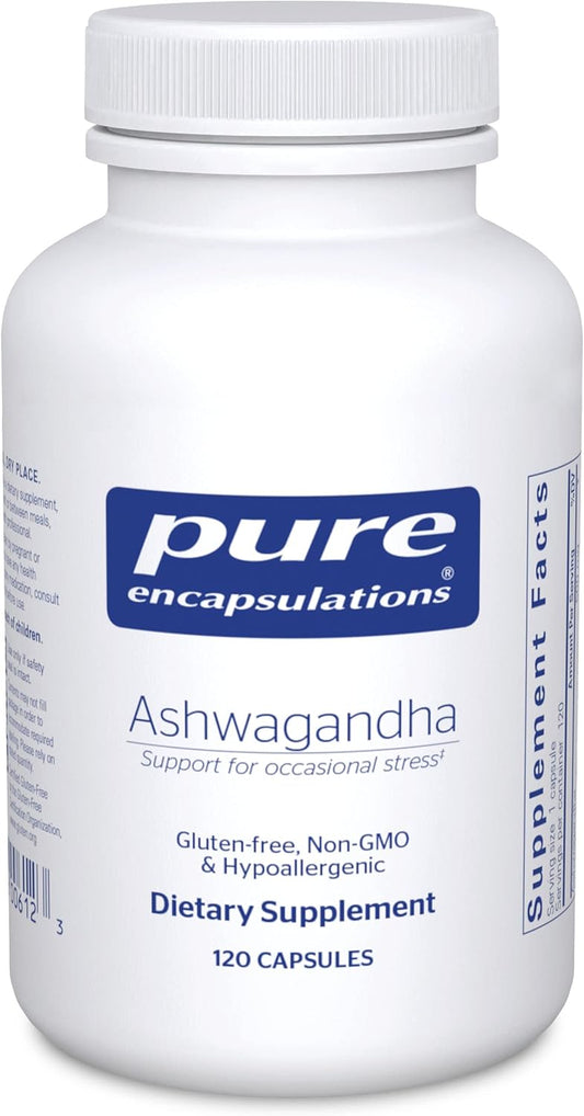 500mg Pure Encapsulations Ashwagandha Extract Capsules - Metabolism & Stress Support - Immune Boost - GMO Free & Vegan - 120 Count