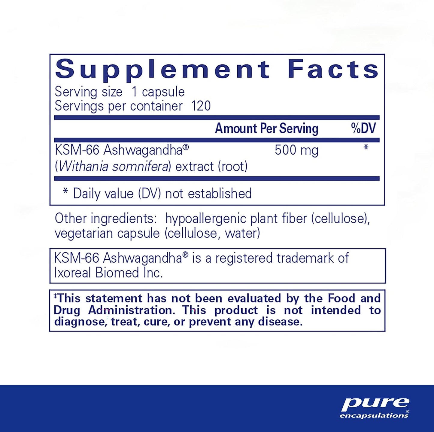 500mg Pure Encapsulations Ashwagandha Extract Capsules - Metabolism & Stress Support - Immune Boost - GMO Free & Vegan - 120 Count