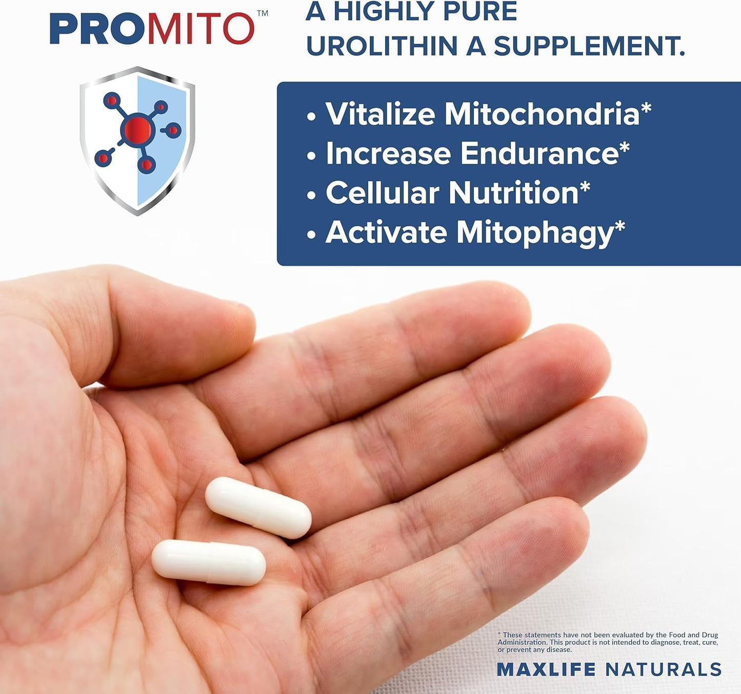 500mg Pure Urolithin A Supplement for Men & Women - Natural ProMito Urolithin A Capsules - Alternative to NMN, NAD, CoQ10 - 28 Capsules