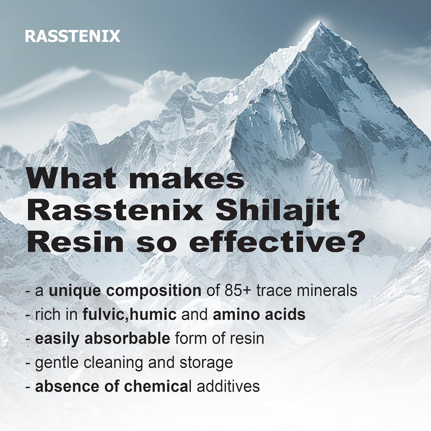 500mg Rasstenix Pure Himalayan Shilajit Resin - Potent Formula with 85+ Trace Minerals & Fulvic Acid - Energy & Immune Support - 50g