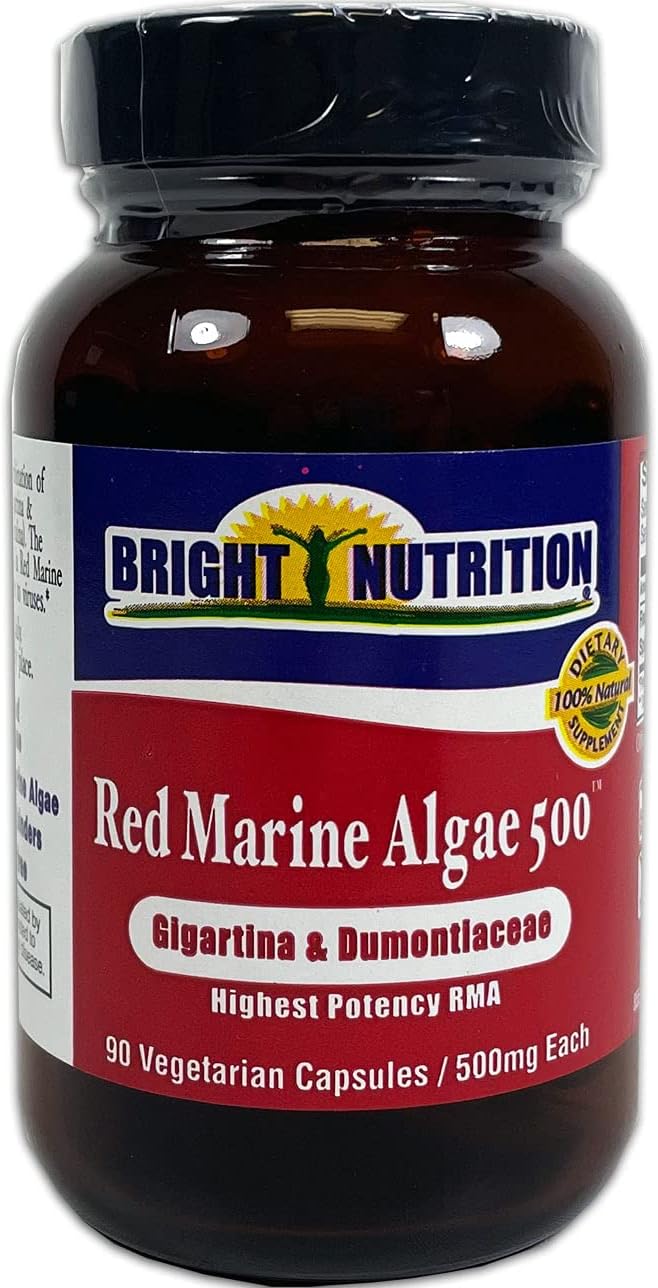 500mg Red Marine Algae Supplement with Gigartina & Dumontacea - 90 Vegetarian Capsules for Bright Nutrition