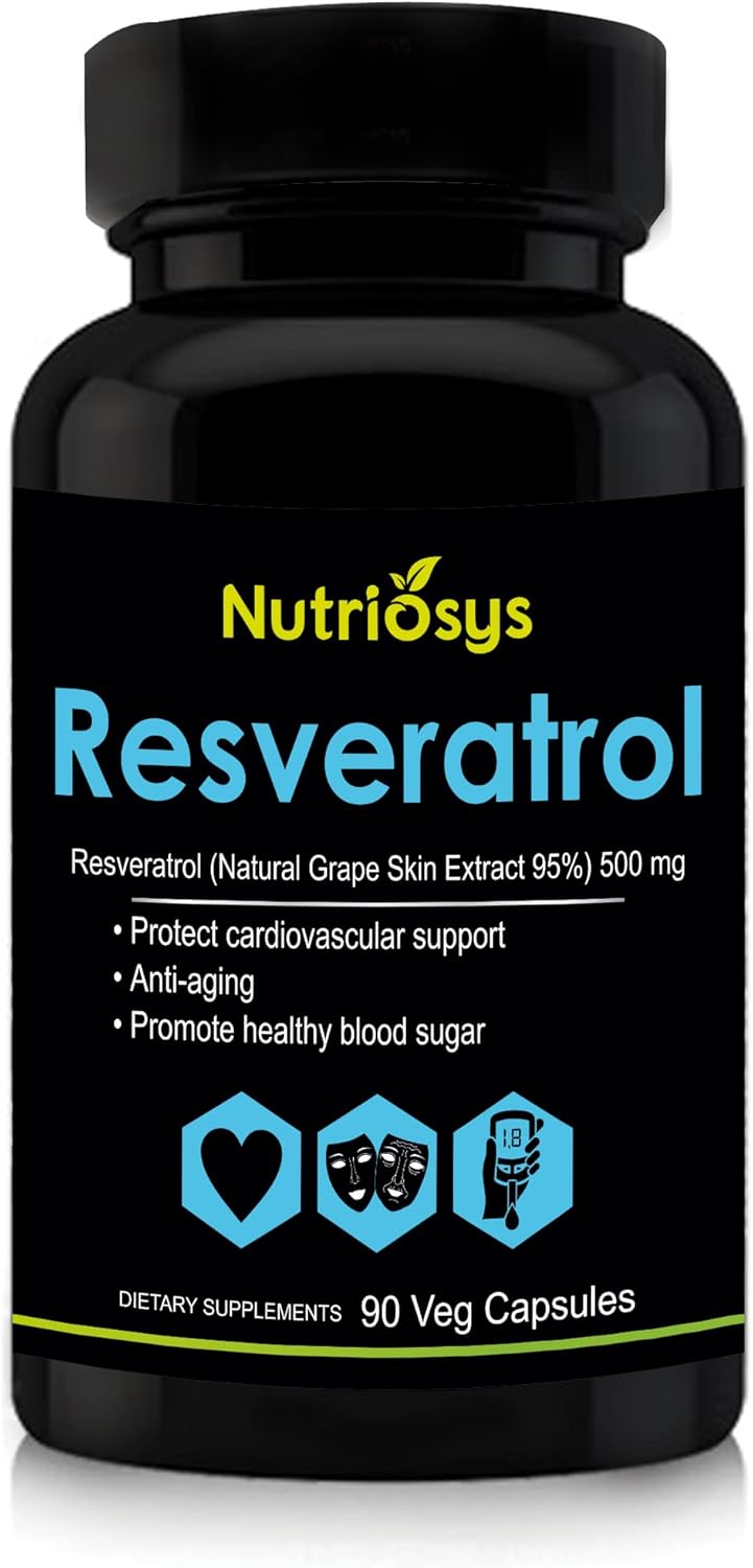 500mg Resveratrol Supplement - 90 Veg Capsules by Nutriosys