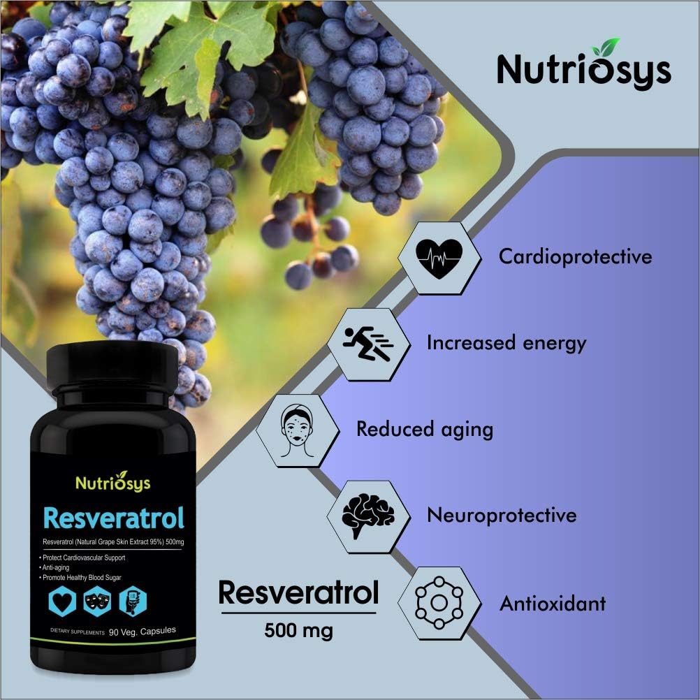 500mg Resveratrol Supplement - 90 Veg Capsules by Nutriosys