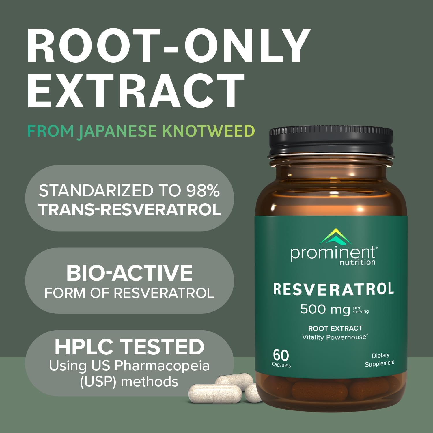 500mg Resveratrol Supplement for Anti-Aging & Immune Support - 30 Day Supply, 98% Pure Trans-Resveratrol