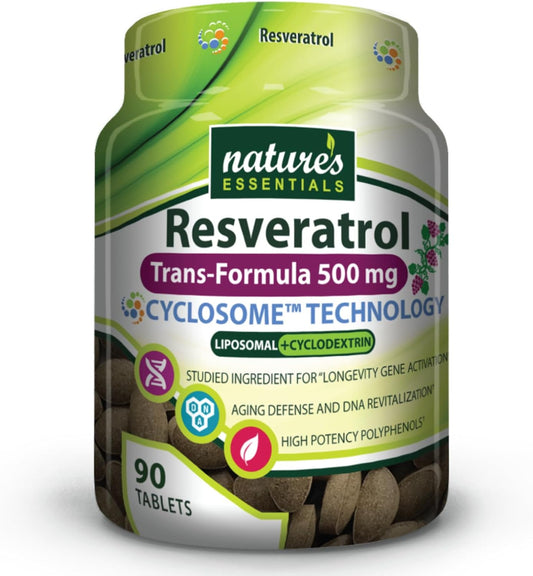 500mg Resveratrol Tablets with Advanced Liposomal Delivery | Non-GMO, Gluten Free, Vegetarian | 90 Tablets