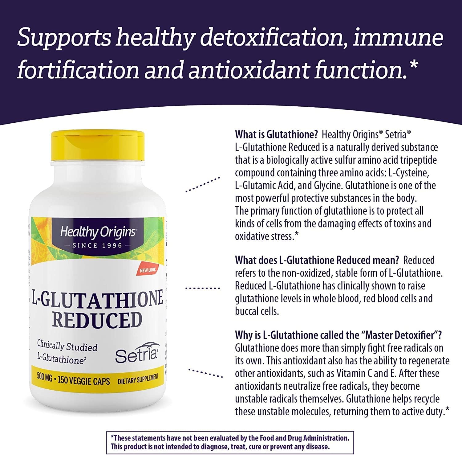 500mg Setria L-Glutathione - Immune & Antioxidant Support - Collagen Booster - 150 Veg Capsules - Gluten-Free