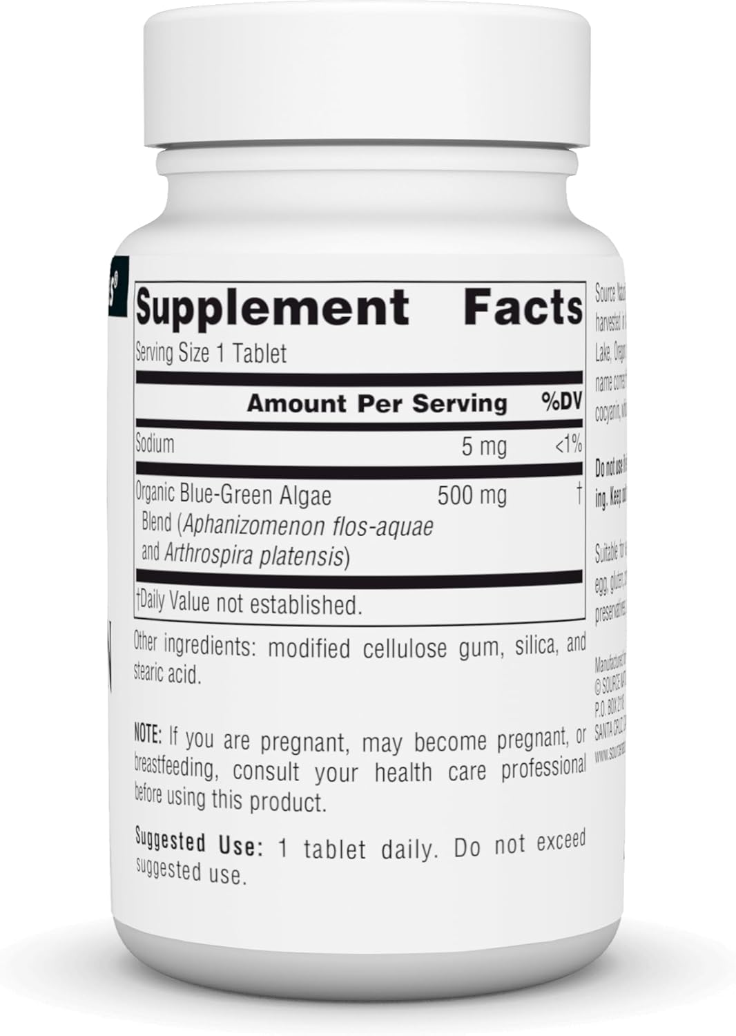 500mg Source Naturals Blue-Green Algae Tablets from Klamath Lake - Natural Superfood Supplement