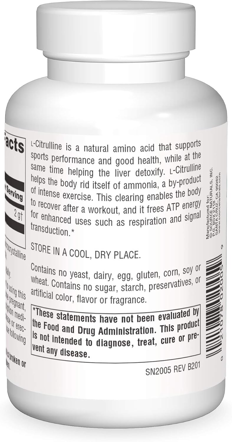500mg Source Naturals L-Citrulline Capsules for Exercise Recovery, Energy, and Detox - 120 Count