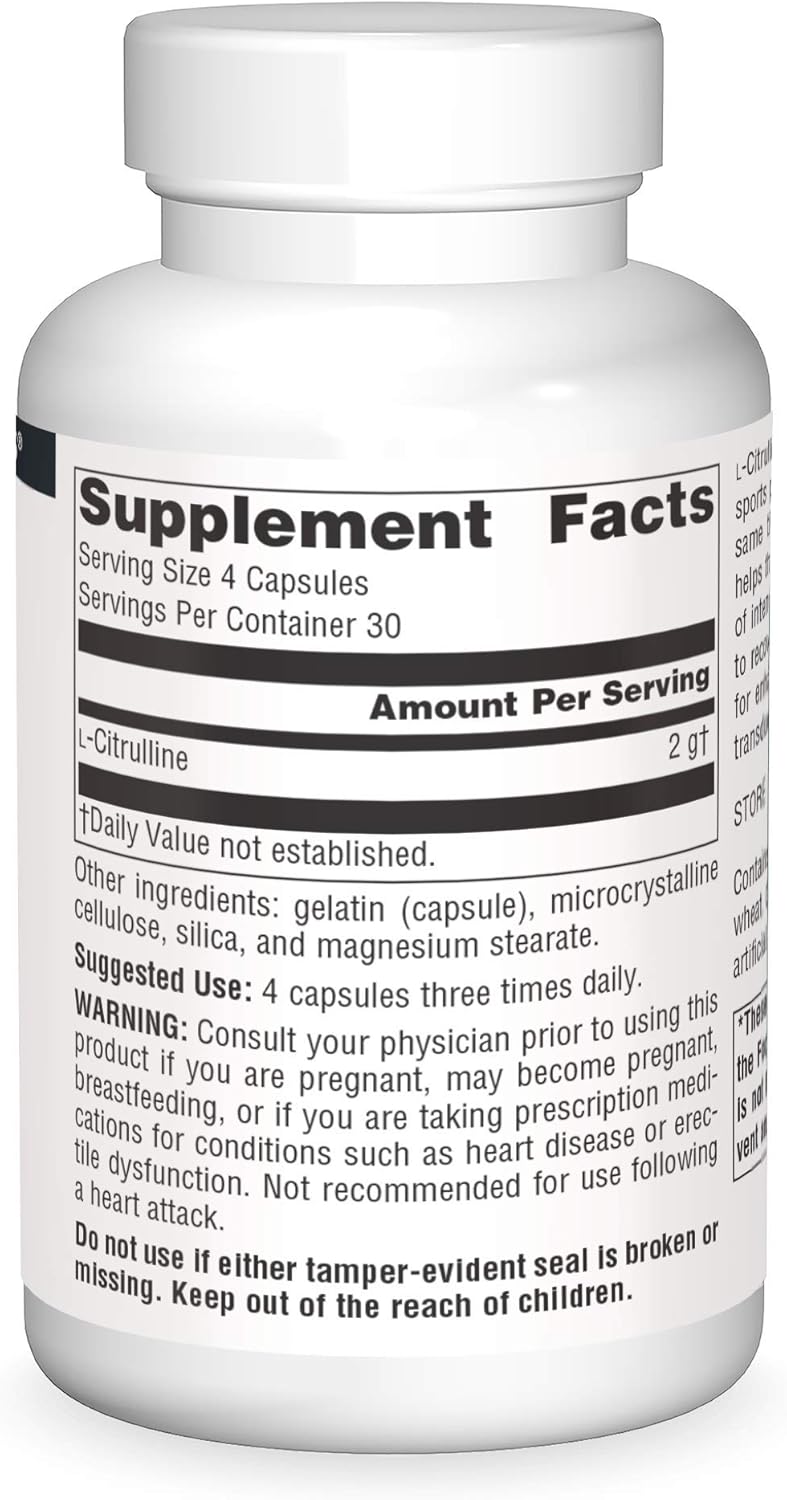 500mg Source Naturals L-Citrulline Capsules for Exercise Recovery, Energy, and Detox - 120 Count