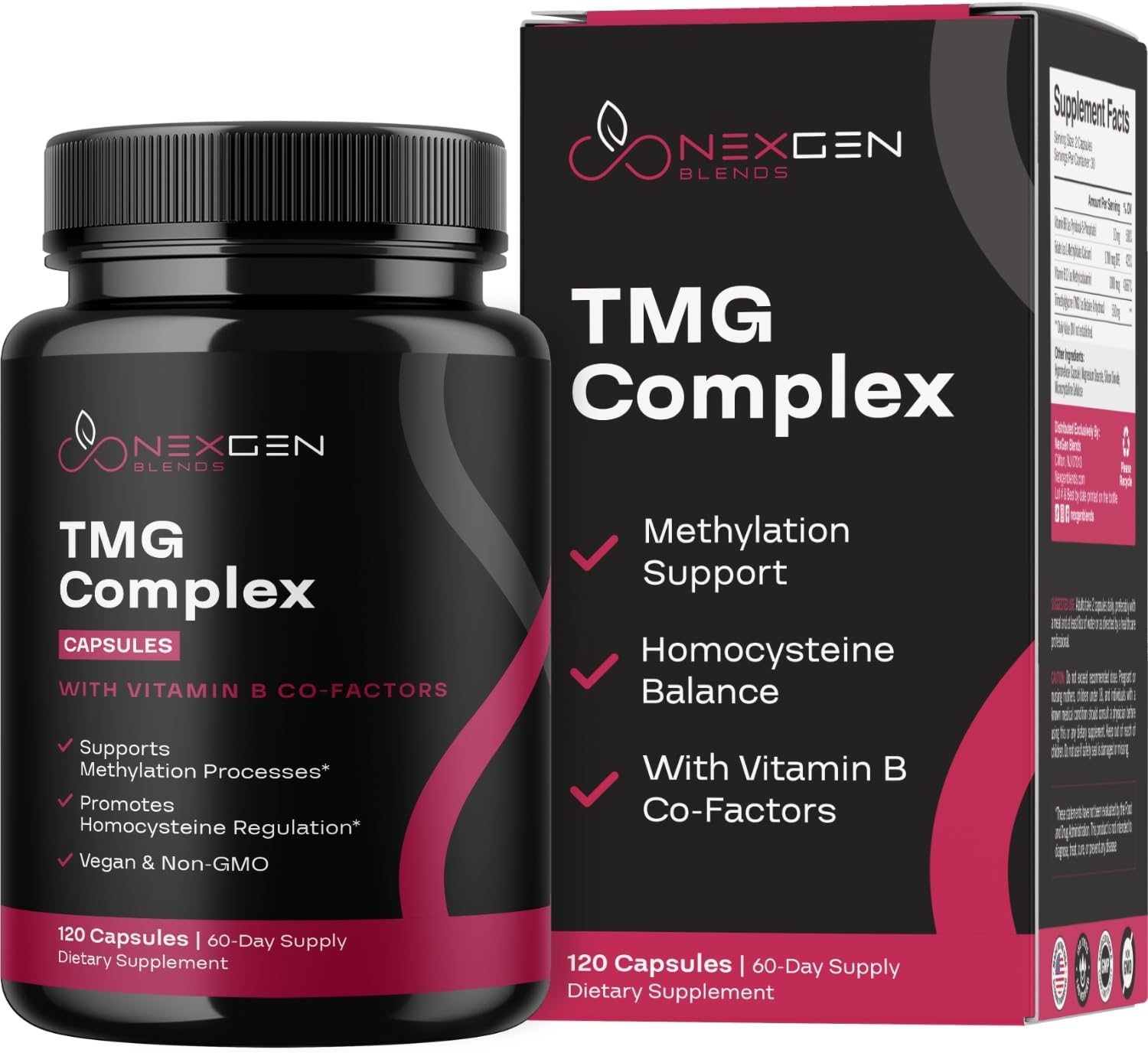 500mg TMG Trimethylglycine Supplement with Methyl B Complex - Heart & Liver Support - Vegan & Non-GMO - 2 Month Supply