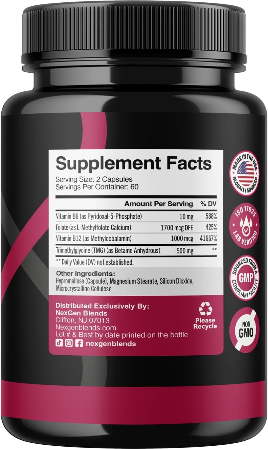 500mg TMG Trimethylglycine Supplement with Methyl B Complex - Heart & Liver Support - Vegan & Non-GMO - 2 Month Supply