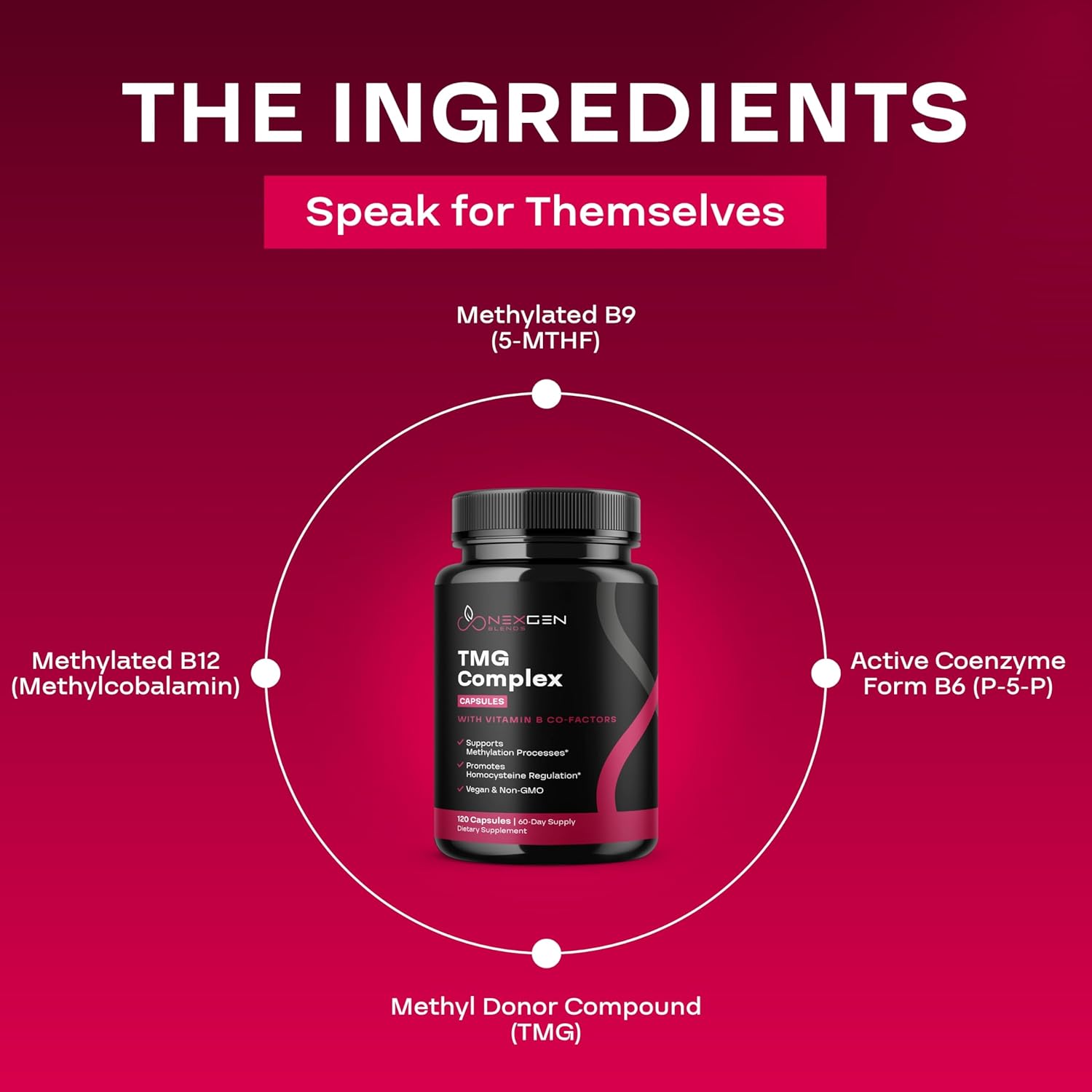 500mg TMG Trimethylglycine Supplement with Methyl B Complex - Heart & Liver Support - Vegan & Non-GMO - 2 Month Supply