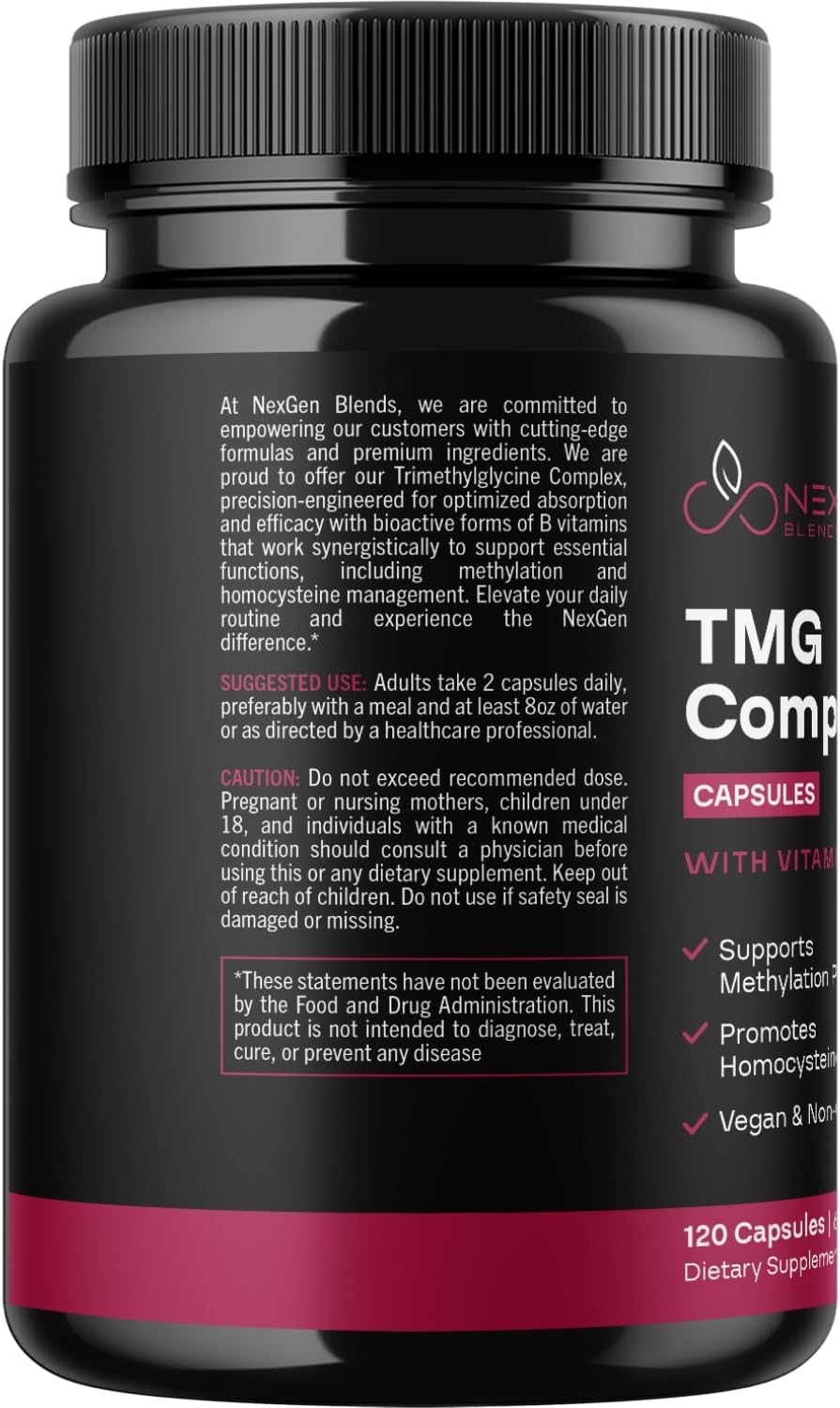 500mg TMG Trimethylglycine Supplement with Methyl B Complex - Heart & Liver Support - Vegan & Non-GMO - 2 Month Supply