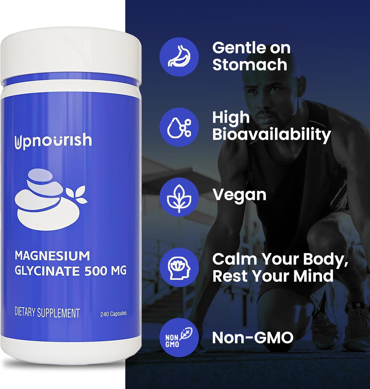 500mg UpNourish Magnesium Glycinate Chelate Capsules for Sleep & Calm Support - Highly Absorbable Supplement for Nervous, Muscle, & Bone Health