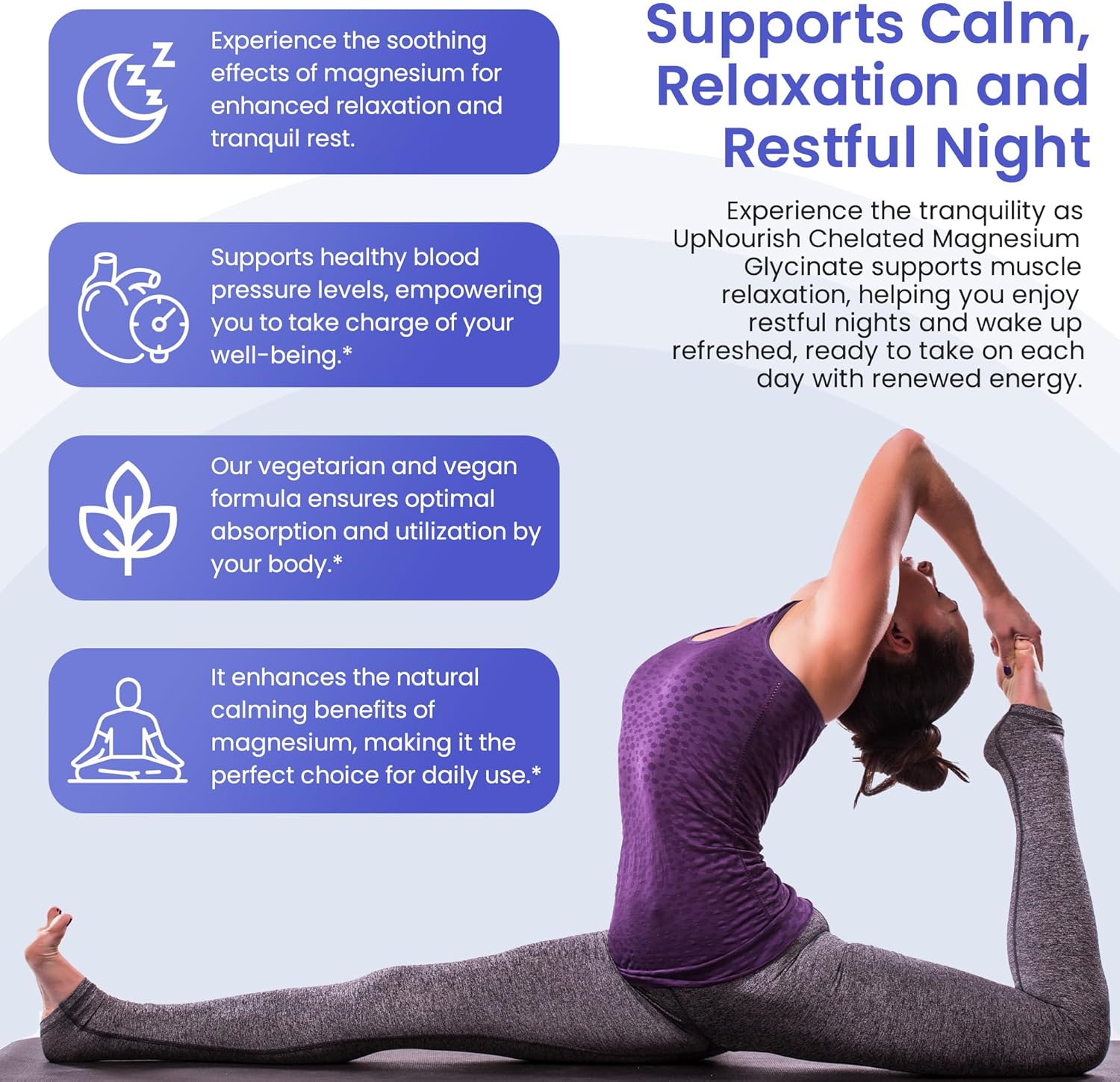 500mg UpNourish Magnesium Glycinate Chelate Capsules for Sleep & Calm Support - Highly Absorbable Supplement for Nervous, Muscle, & Bone Health