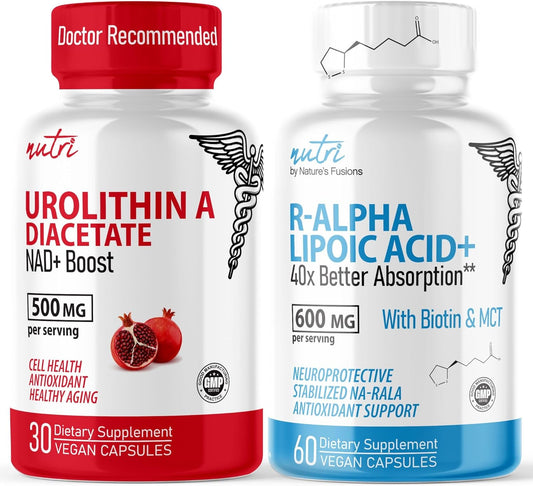 500mg Urolithin A Diacetate & 600mg R Alpha Lipoic Acid Capsules - Antioxidant/Energy Combo