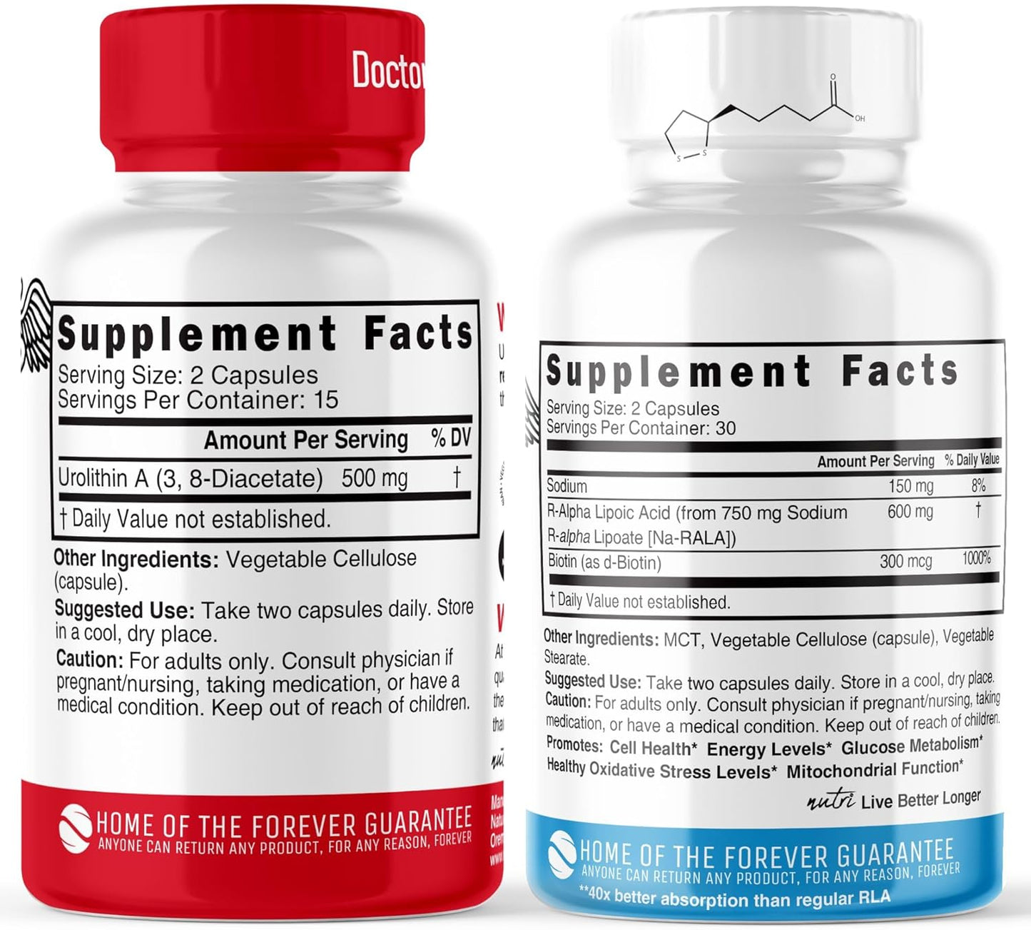 500mg Urolithin A Diacetate & 600mg R Alpha Lipoic Acid Capsules - Antioxidant/Energy Combo