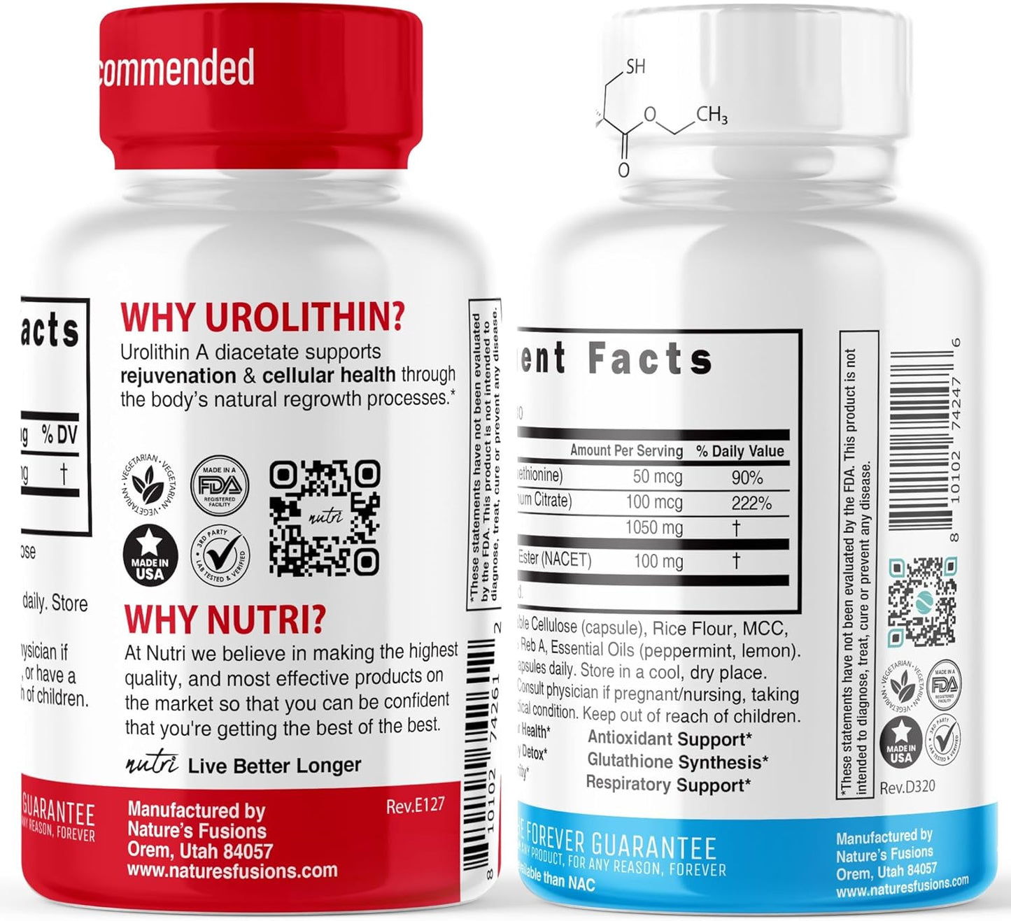 500mg Urolithin A Diacetate & GlyNAC-ET Energy Booster Supplement - 60 Capsules by Nature's Fusions