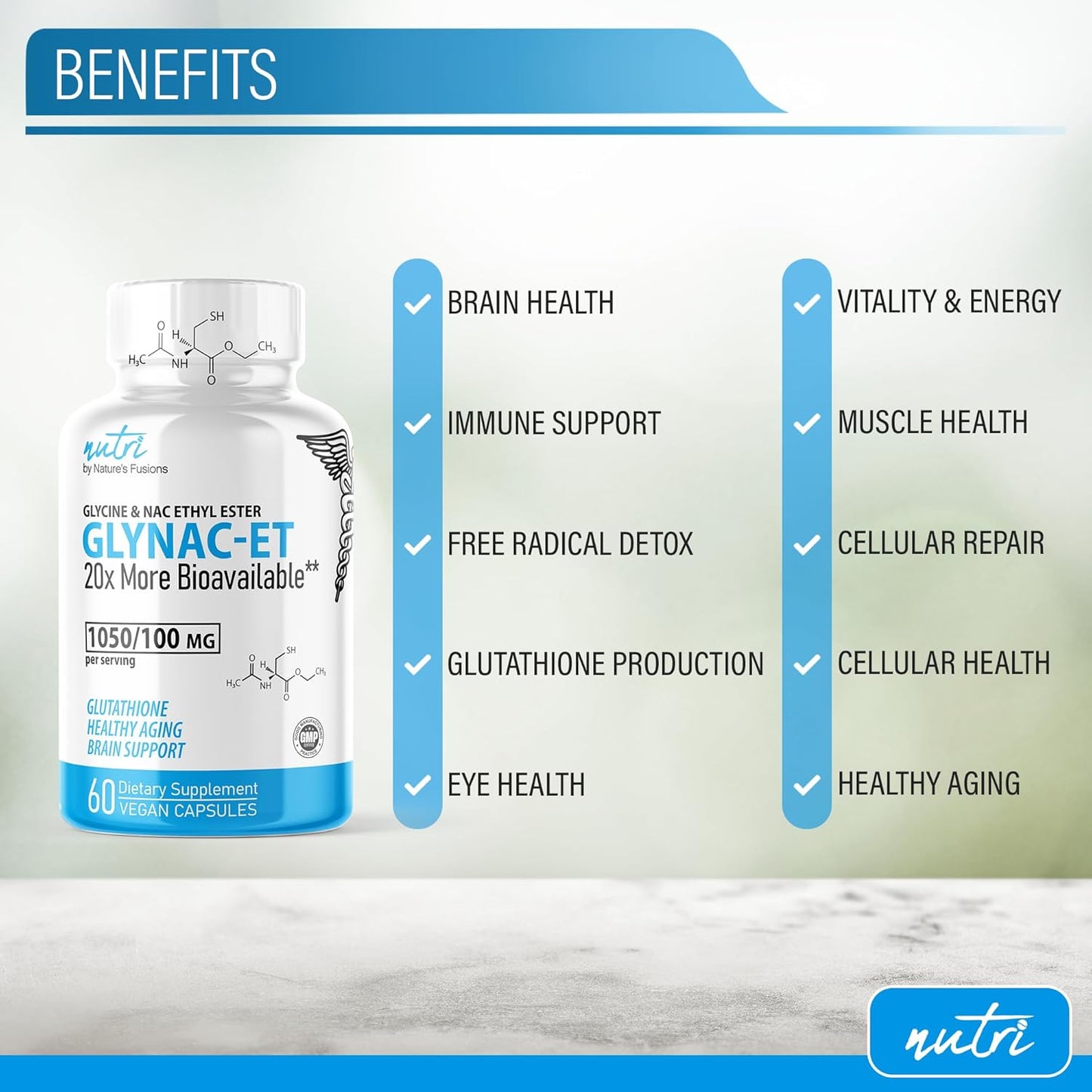 500mg Urolithin A Diacetate & GlyNAC-ET Energy Booster Supplement - 60 Capsules by Nature's Fusions