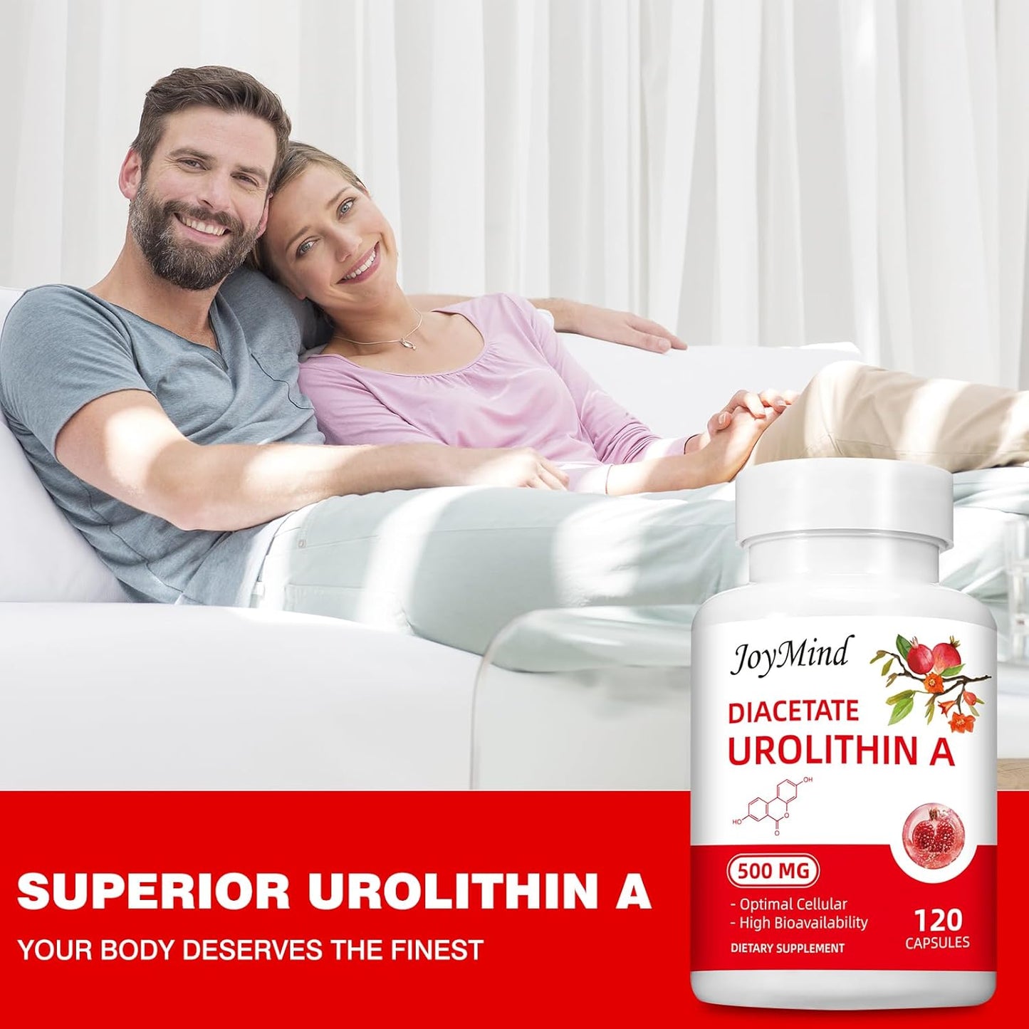 500mg Urolithin A Supplement with Pomegranate Extract - 120 Vegan Capsules for 2 Months