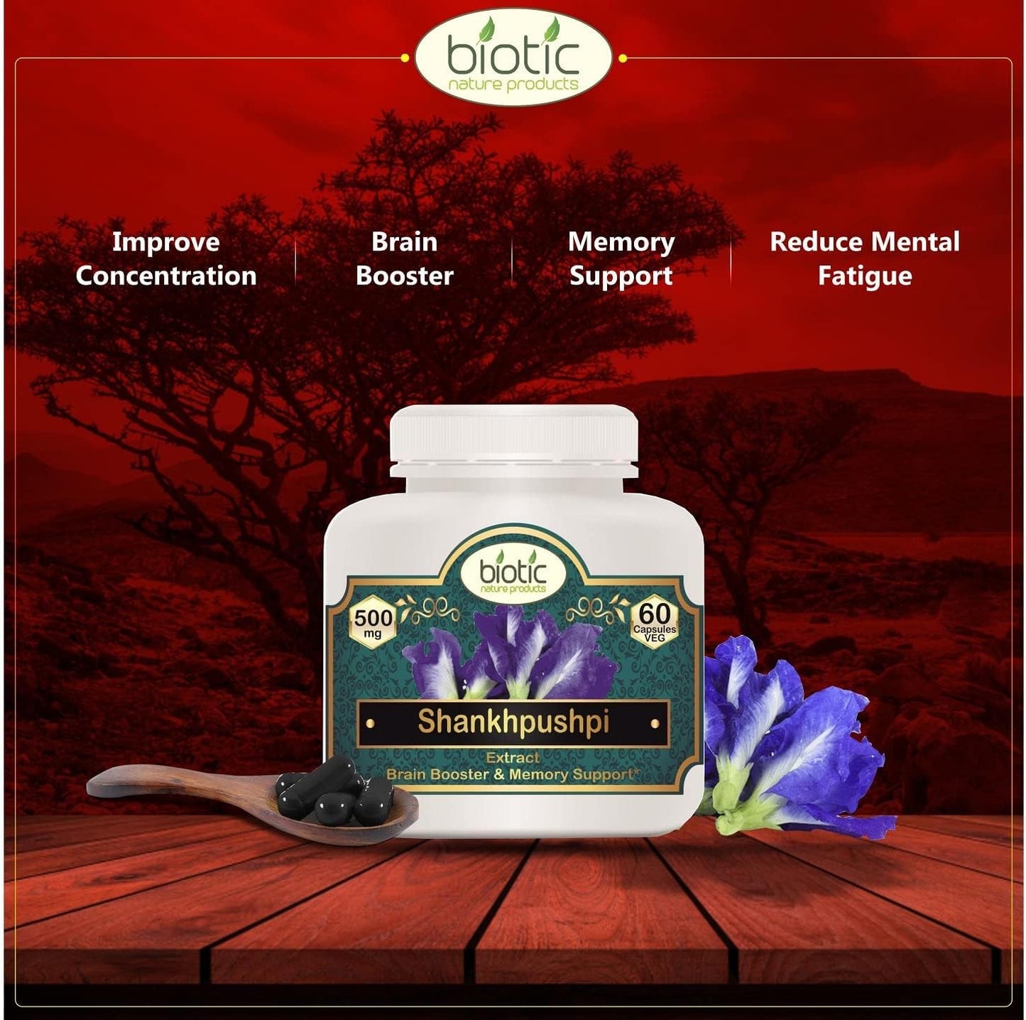 500mg Veena Biotic Shankhpushpi Extract Capsules - 60 Vegetarian Capsules for Enhanced Wellness