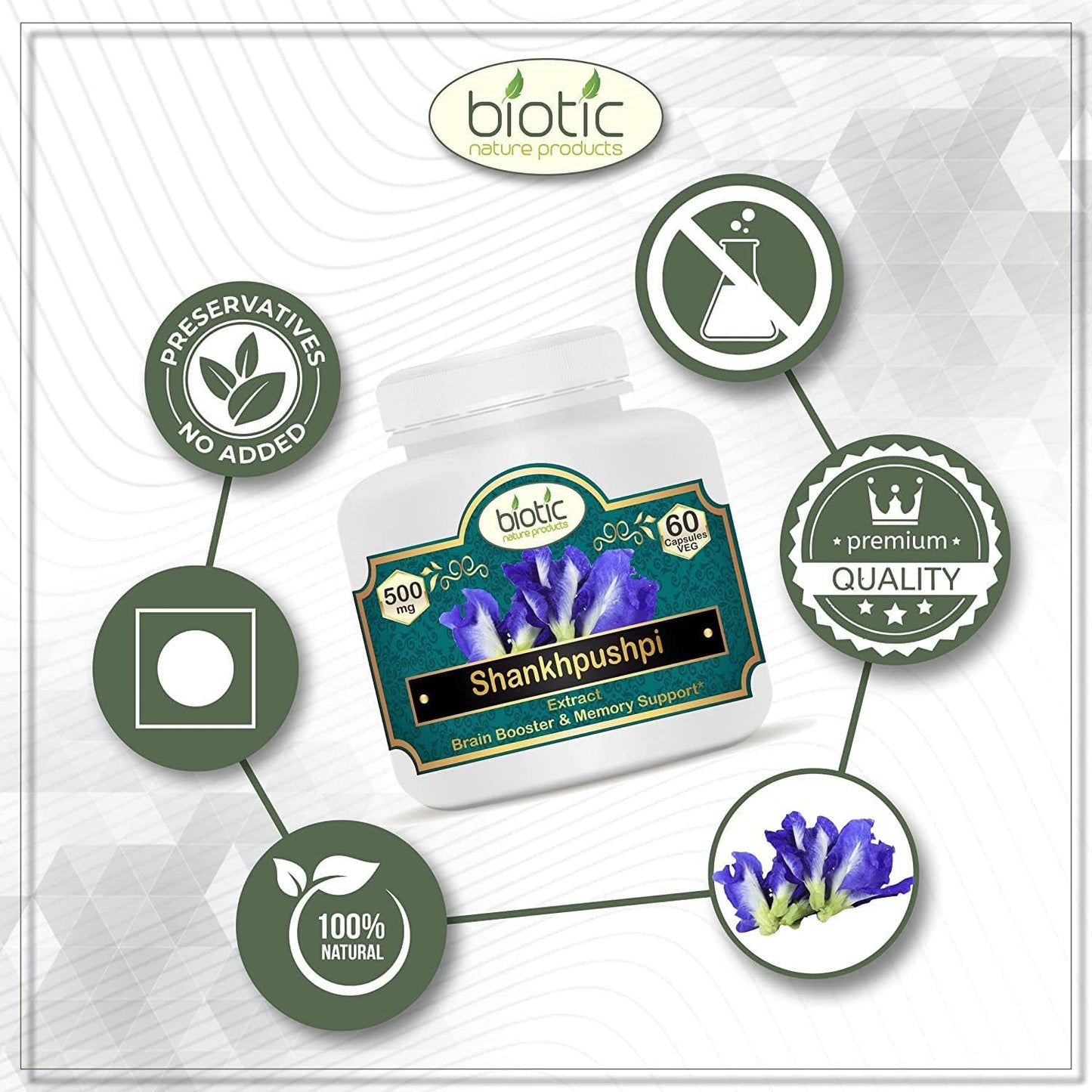500mg Veena Biotic Shankhpushpi Extract Capsules - 60 Vegetarian Capsules for Enhanced Wellness