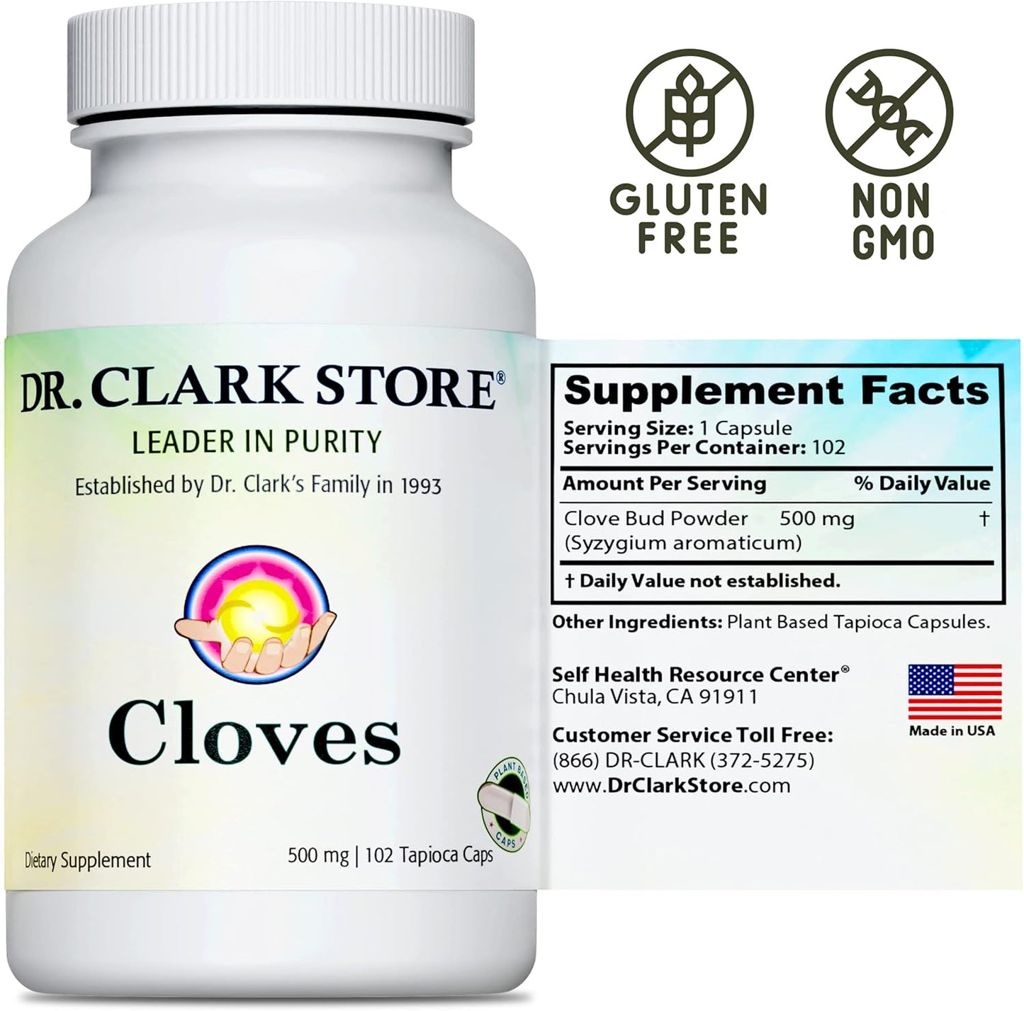 500mg Vegetarian Cloves - Supports Liver Health and Circulation - 102 Tapioca Capsules by Dr Clark Store