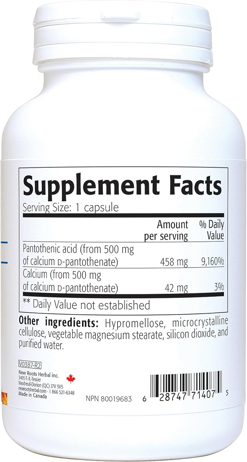 500mg Vitamin B5 Supplement with Calcium - Pantothenic Acid Capsules (100 Count) by NEW ROOTS HERBAL