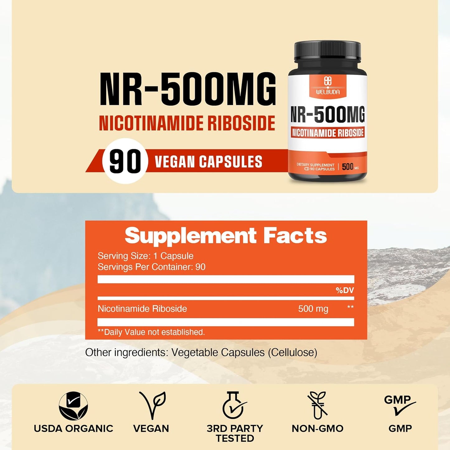 500mg Welbuda NAD+ Supplement - Cellular Energy & Repair, Healthy Aging - 90 Capsules