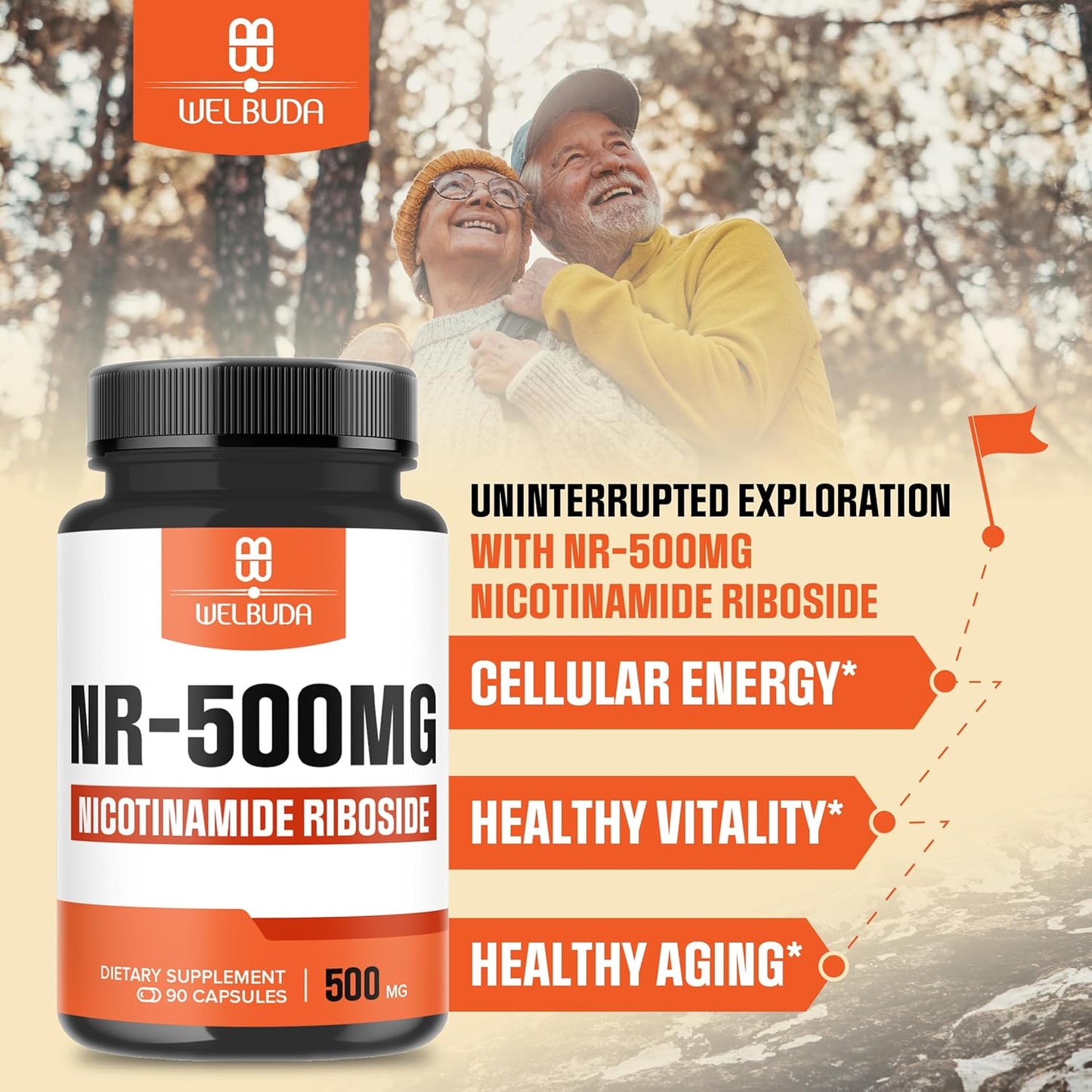 500mg Welbuda NAD+ Supplement - Cellular Energy & Repair, Healthy Aging - 90 Capsules