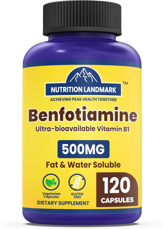 500mg YOYKYE Benfotiamine: High Absorption Thiamin B1 Supplement for Nerve and Energy Support - Antioxidant, Vegan - 120 Capsules