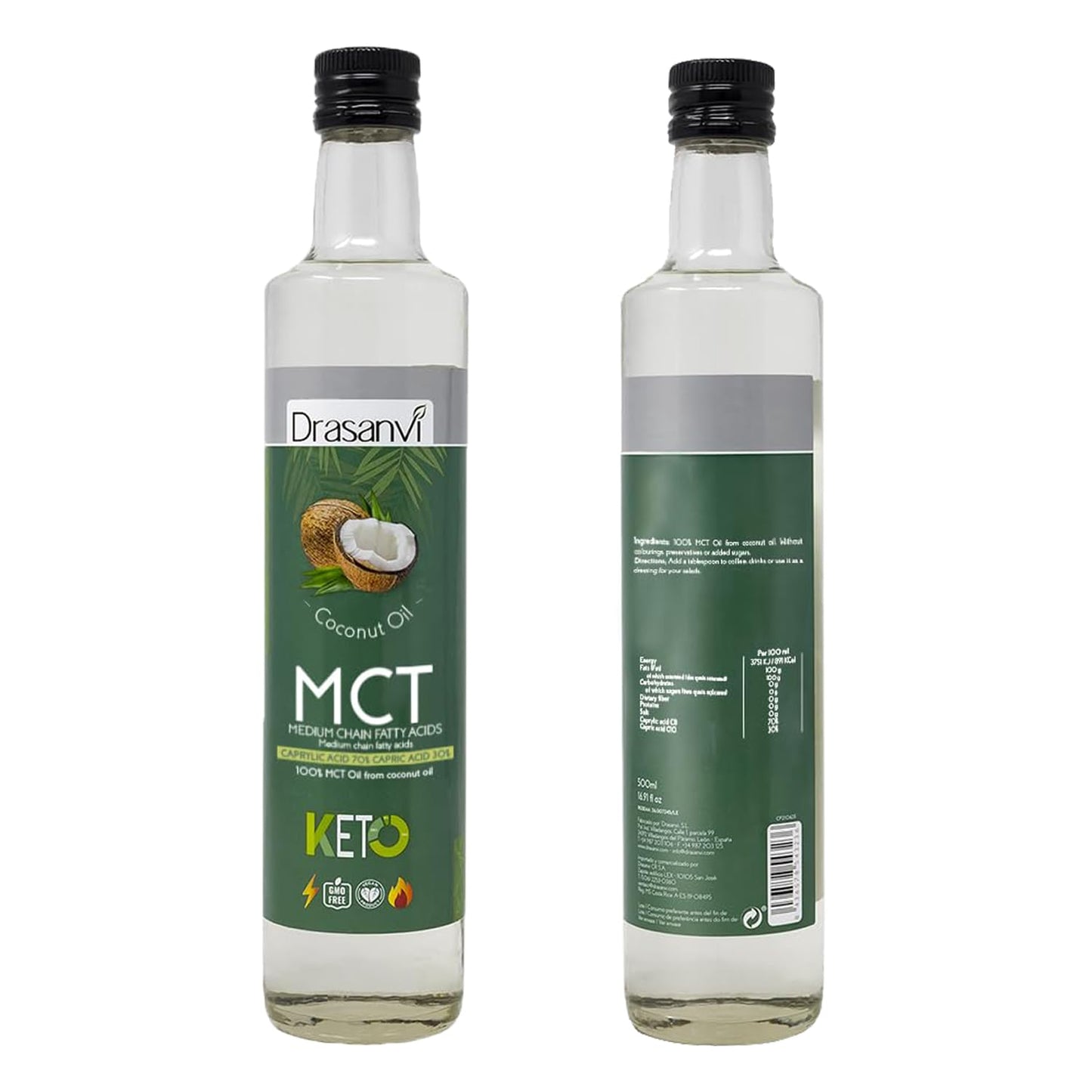 500ml Drasanvi Coconut Oil MCT for Keto Diet - Dietary Supplement with Natural Fatty Acids - Eco-Friendly for Food & Beverage - Daily Health Care