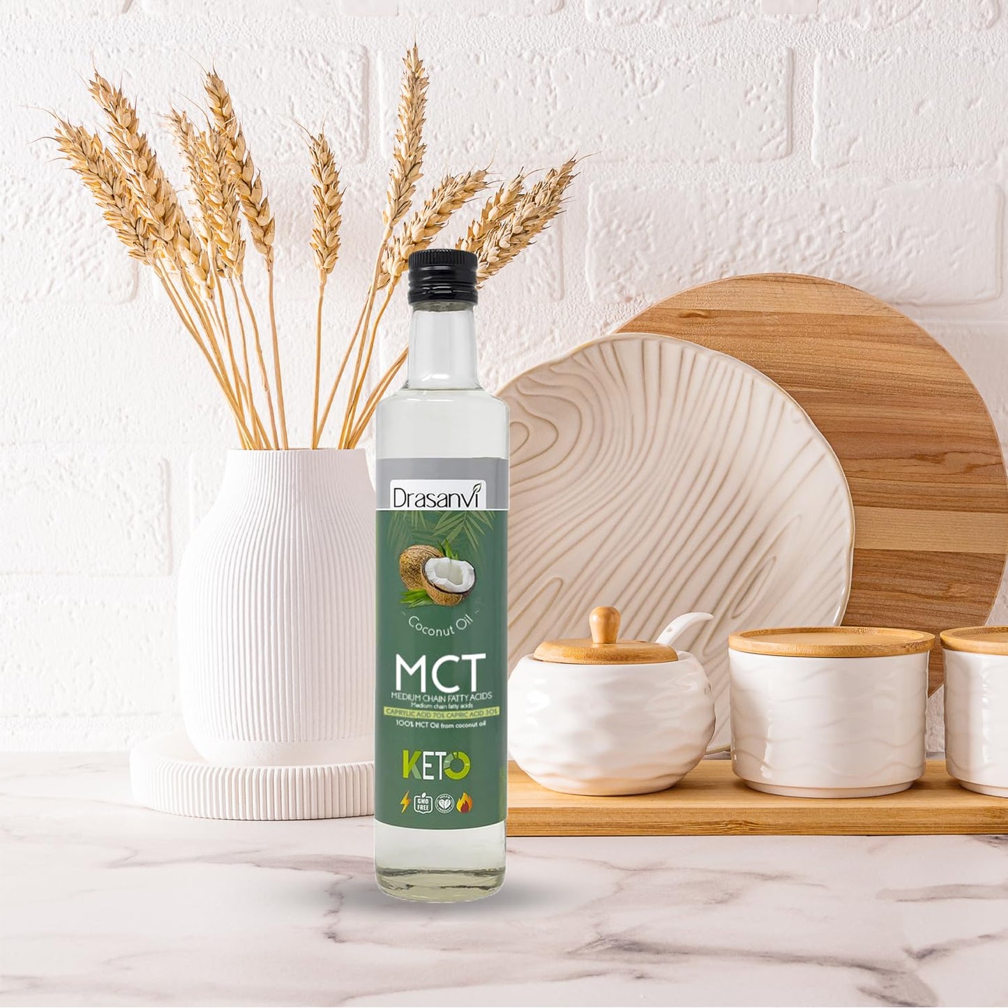 500ml Drasanvi Coconut Oil MCT for Keto Diet - Dietary Supplement with Natural Fatty Acids - Eco-Friendly for Food & Beverage - Daily Health Care