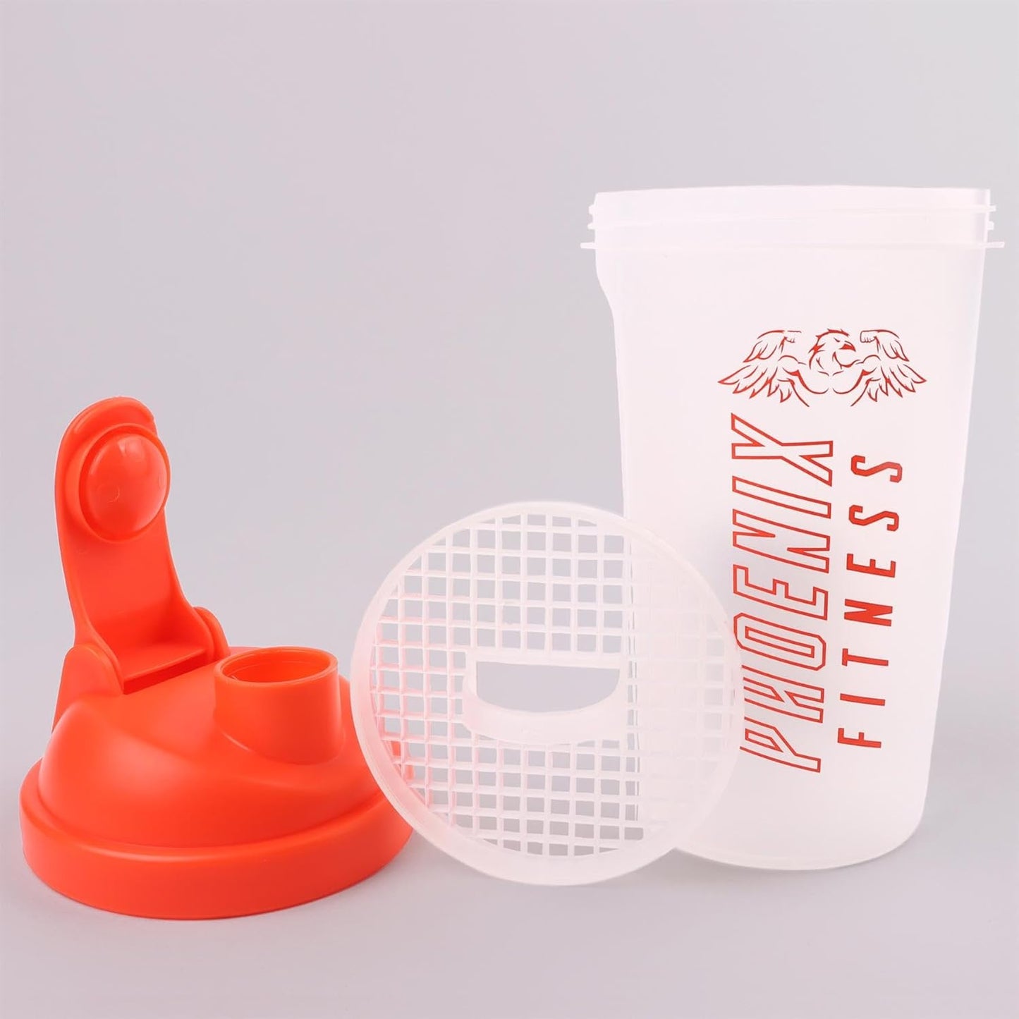 500ml Phoenix Fitness Protein Shaker Bottle - Leakproof Screw Top Lid, Mesh Grid, BPA Free, Dishwasher Safe - Orange Sports & Gym Bottle