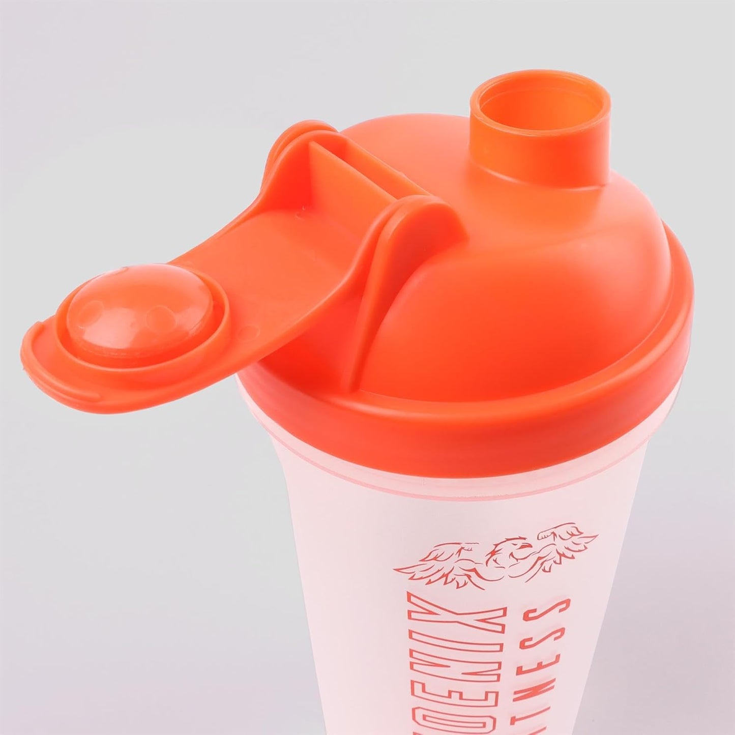 500ml Phoenix Fitness Protein Shaker Bottle - Leakproof Screw Top Lid, Mesh Grid, BPA Free, Dishwasher Safe - Orange Sports & Gym Bottle