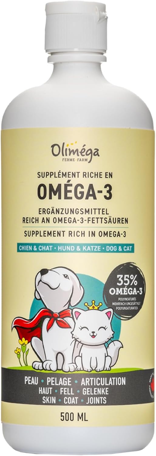 500mL Signé Caméline Camelina Oil for Pets by Olimega Farm | Rich in Omega-3 & Vitamin E | Promotes Joint, Coat & Skin Health | Canadian-Made Alternative to Salmon Oil | Non-GMO