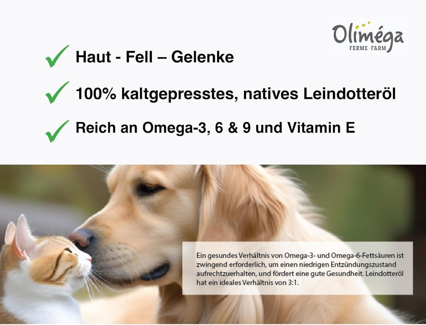 500mL Signé Caméline Camelina Oil for Pets by Olimega Farm | Rich in Omega-3 & Vitamin E | Promotes Joint, Coat & Skin Health | Canadian-Made Alternative to Salmon Oil | Non-GMO