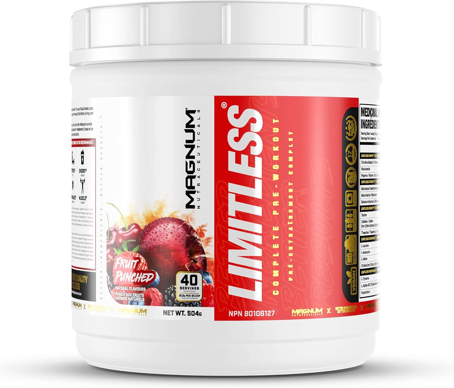 504g Limitless Magnum Creatine Monohydrate Pre Workout Powder - Energy, Focus, Endurance, Muscle Recovery, Growth - Beta Alanine, Electrolytes - Fruit Punch Flavor, Men & Women, Sugar Free