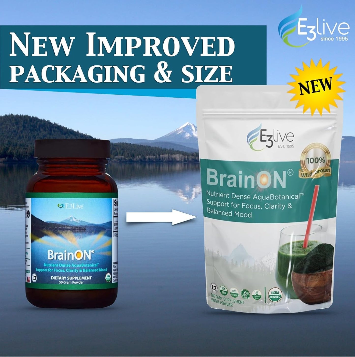 50g E3LIVE BrainON Powder Supplement - Boost Brain Function and Mental Clarity