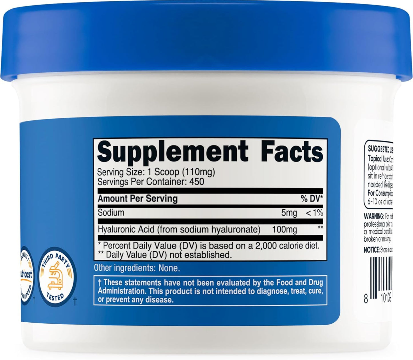 50g Nutricost Hyaluronic Acid Powder - Water Soluble, Fine Powder, Gluten-Free, Non-GMO Formula