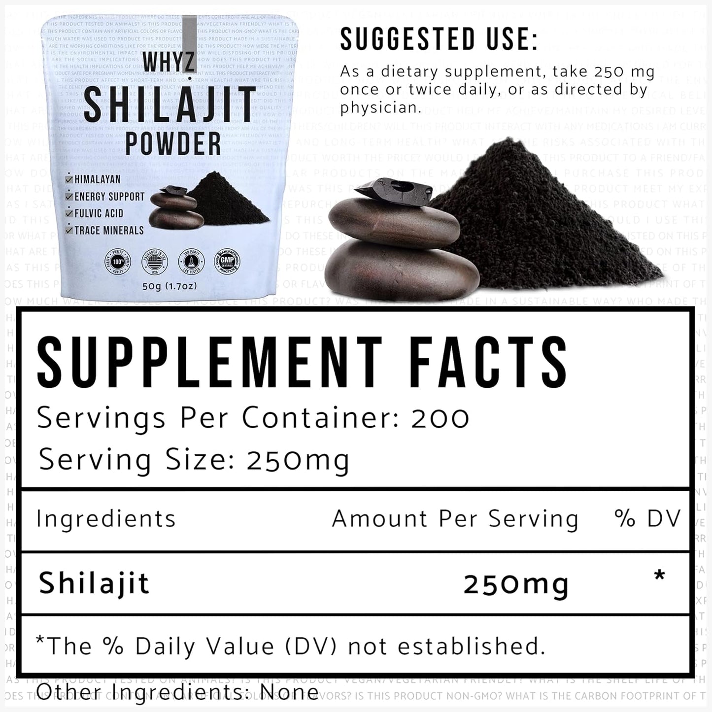 50g Pure Shilajit Powder with Fulvic Acid for Immune Support and Energy - 200 Servings