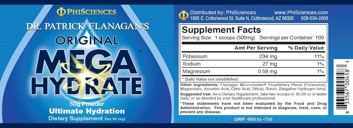 50gm Phi Sciences Mega Hydrate Powder by Patrick Flanagan - Ultimate Hydration Support Supplement