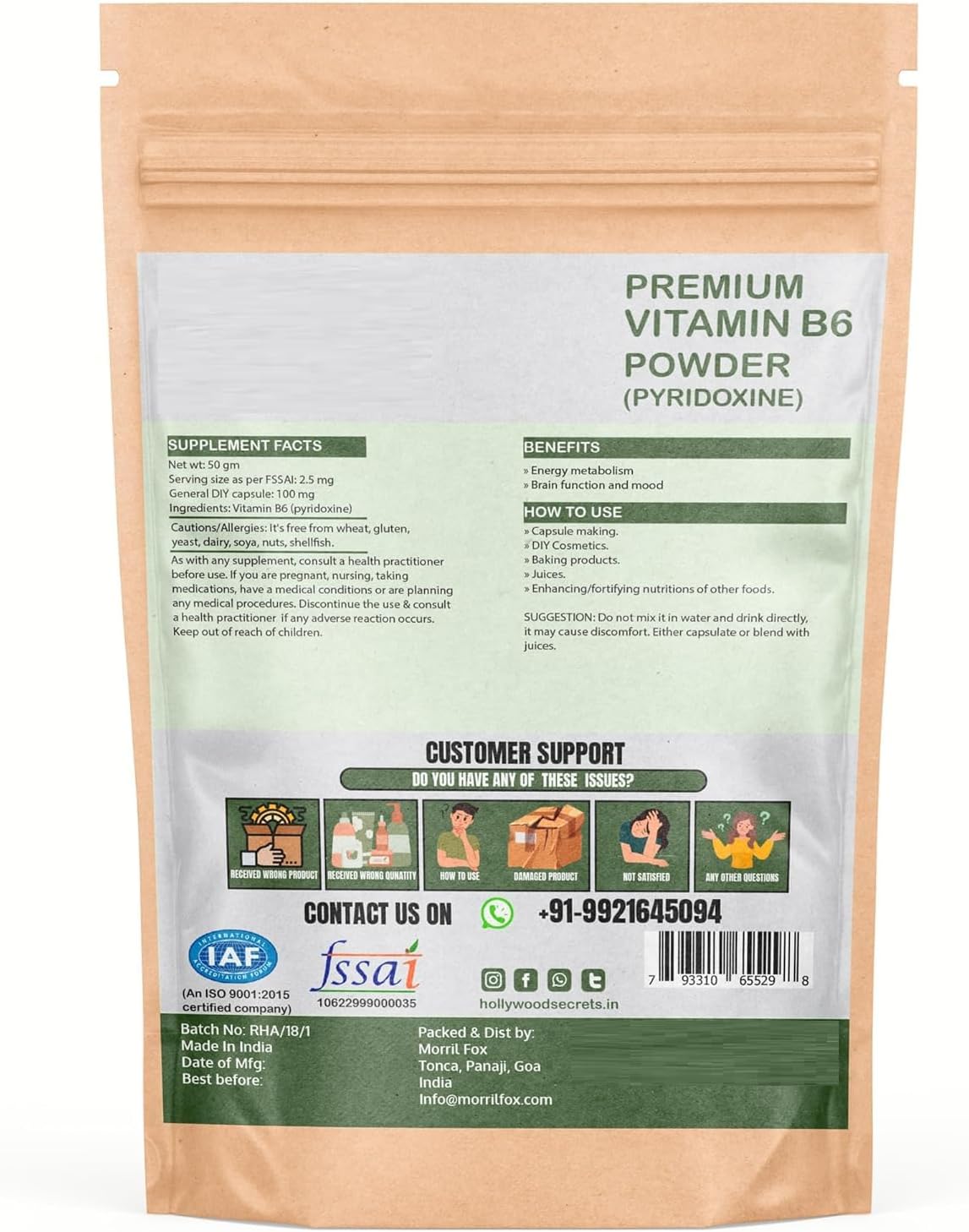 50gm Pure Vitamin B6 Pyridoxine Powder - High Quality Dietary Supplement