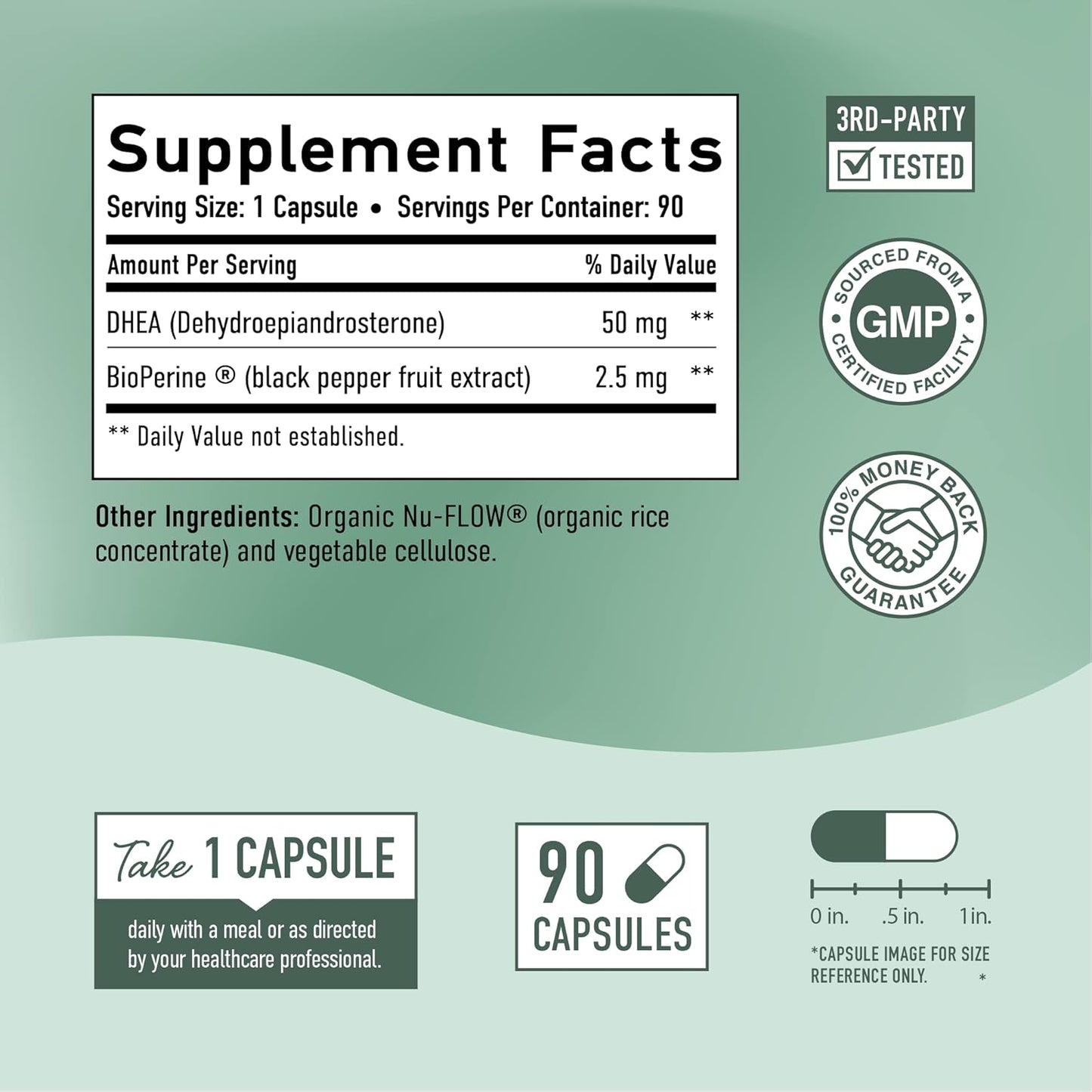 50mg DHEA Supplement for Hormone Balance & Energy | 3-Month Supply | Healthy Aging Support | Gluten-Free, Vegetarian | 90 Capsules