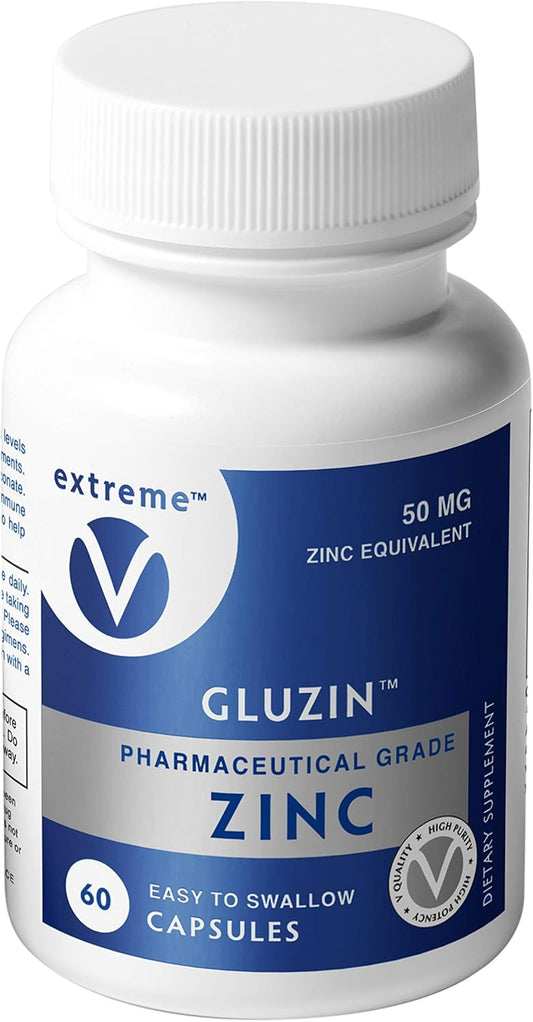 50MG Pharmaceutical Grade Zinc V Gluzin - Extreme Vegan-Friendly Formula