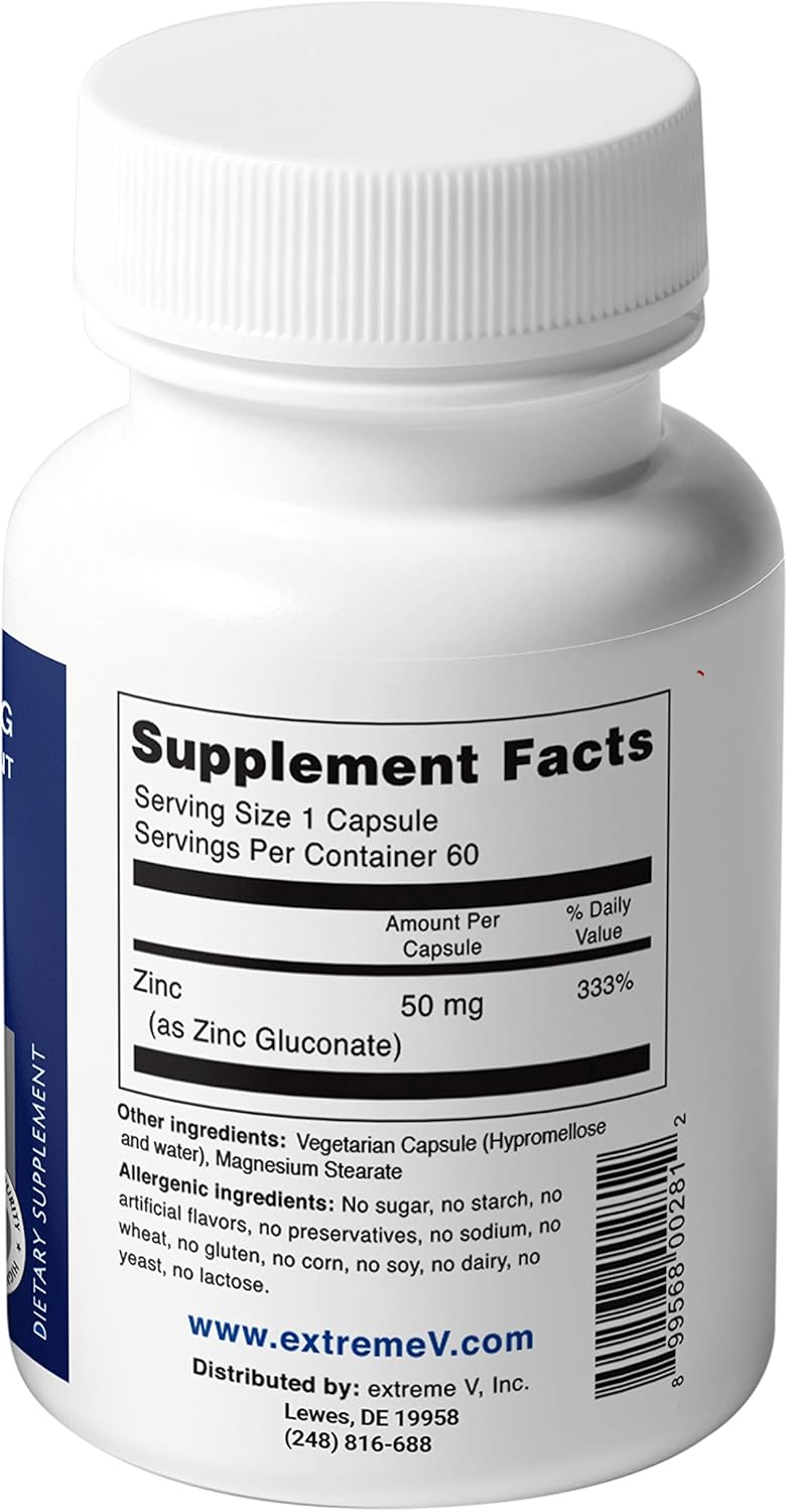 50MG Pharmaceutical Grade Zinc V Gluzin - Extreme Vegan-Friendly Formula