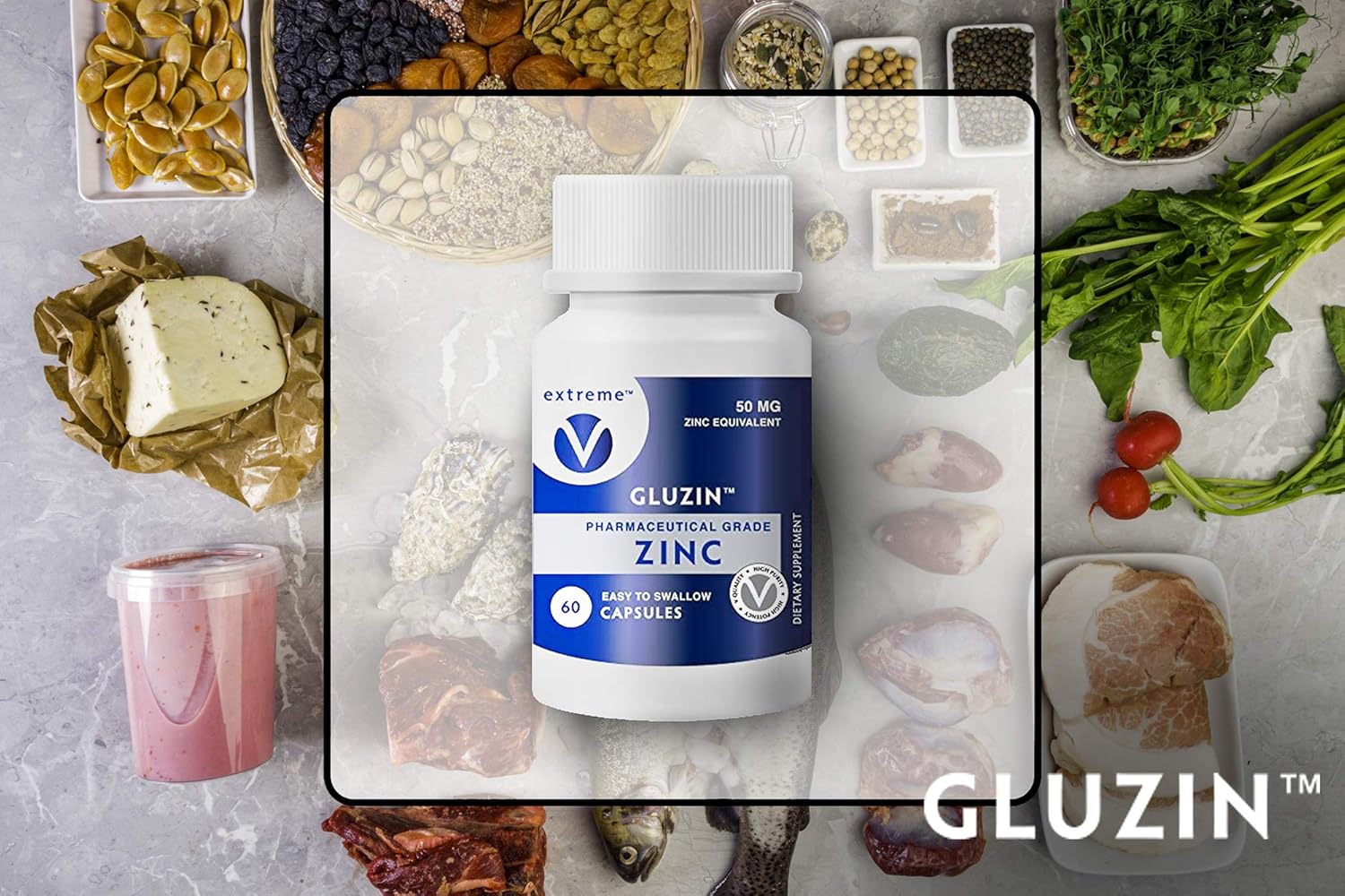 50MG Pharmaceutical Grade Zinc V Gluzin - Extreme Vegan-Friendly Formula
