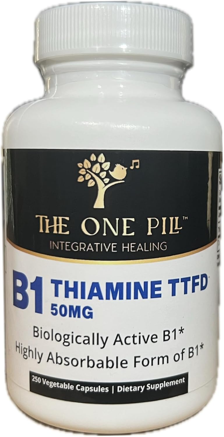 50mg Thiamine TTFD Capsules - Integrative Healing Vitamin B1 Supplement for Vegans - Non GMO with No Artificial Fillers - 250 Capsules