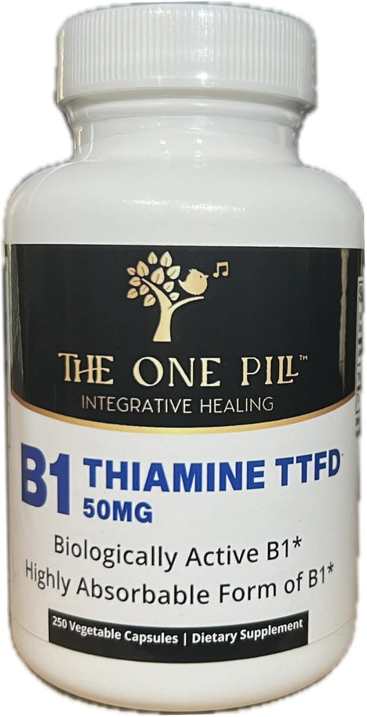 50mg Thiamine TTFD Capsules - Integrative Healing Vitamin B1 Supplement for Vegans - Non GMO with No Artificial Fillers - 250 Capsules